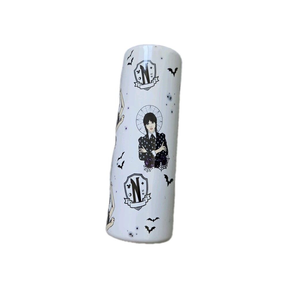 Wednesday Addams Inspired Stainless Steel Tumbler White Gothic Cup 20oz EUC